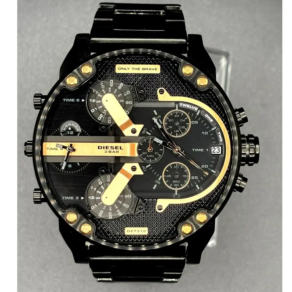 Diesel Mr Daddy 2.0 DZ7312 Black Rose Gold Dial Multi Time Zone Men's Watch